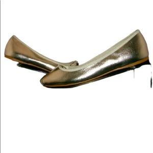 Zara Pointed Toe Leather Ballerina Flats Color Gold Size 9 NWT